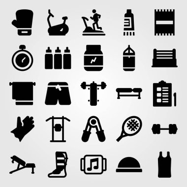 Fitness vektör Icon set. blok, delme, pantolon ve spor gömlek