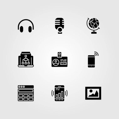 Temel vektör Icon set. resim, mikrofon, dünya Küre ve akıllı telefon
