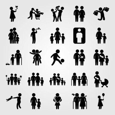 İnsanlar simge vektör ayarlayın. futbolcu, çocuk, kadın ballon ve bebek