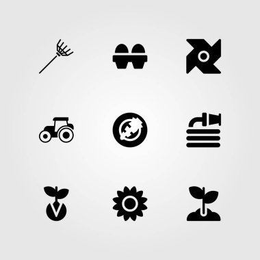 Bahçe vektör Icon set. Ayçiçeği, traktör, Filiz ve havuç