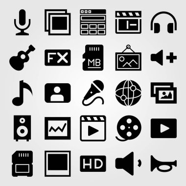 Multimedya vektör Icon set. tarayıcı, resim, ses ve bellek