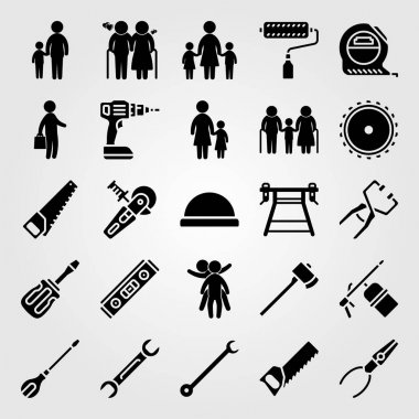 Araçlar simgesi vektör ayarlayın. bosu topu, anne, rulo ve yaşlı adam