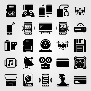 Teknoloji simge vektör ayarlayın. kredi kartı, dard sürücü, radyo ve dizüstü