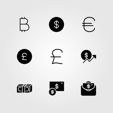 İşareti Icon set vektör. Sterlini, dolar, dolar para ve euro