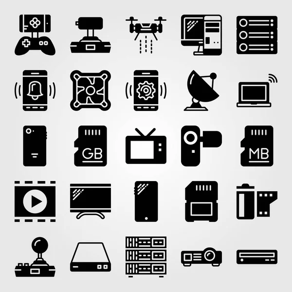 Tecnologia vetor conjunto ícone. joystick, televisão, refrigerador e câmera — Vetor de Stock