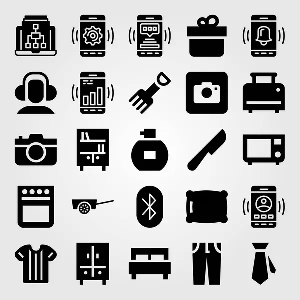 Набор векторных значков покупок. смартфон, шкаф, наушники и подушки — стоковый вектор