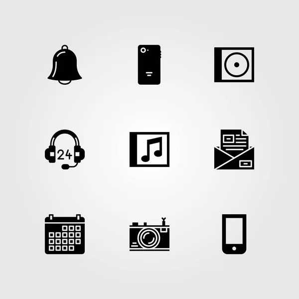 Essentials vector icon set. photo camera, email, headset and compact disk — Stock Vector
