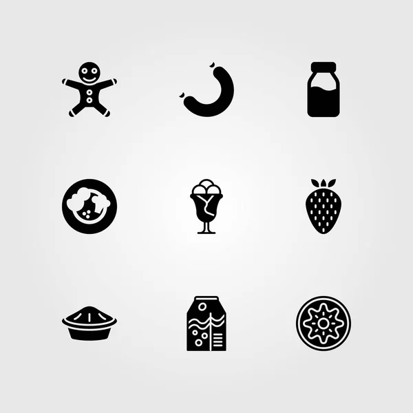 Essen und Getränke Vektor Icon Set. Wurst, Milchflasche, Eis und Saft — Stockvektor