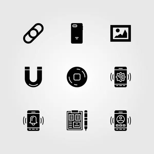 Set di icone vettoriali essenziali. magnete, appunti, stop e pulsante — Vettoriale Stock