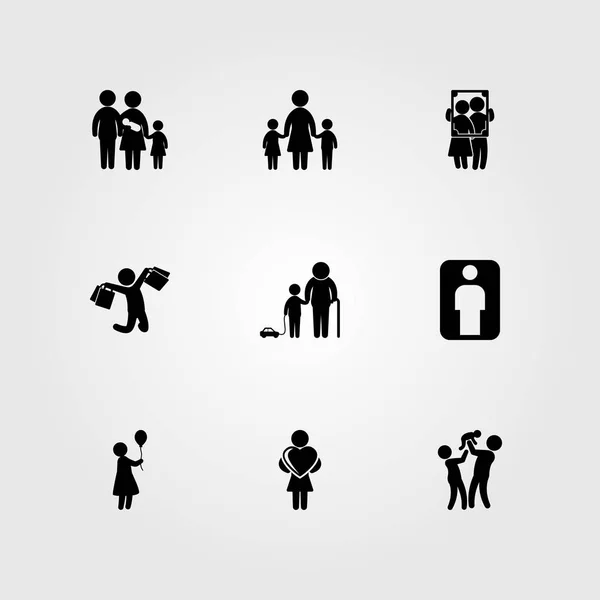 Humans icon set vector. father, child, grandson and mother — Stock Vector