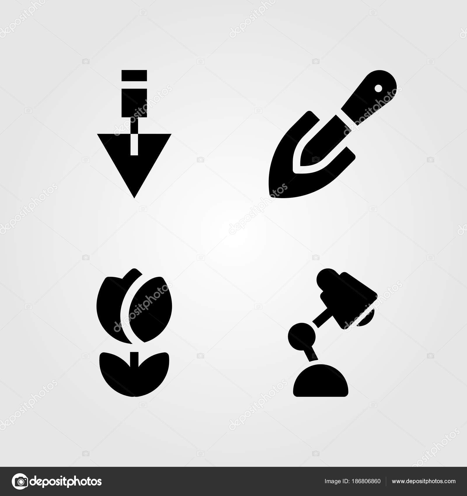 Garden Icons Set Vector Illustration Lamp Desk Lamp Tulip And