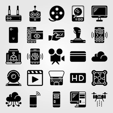 Teknoloji simge vektör ayarlayın. TV, dron, hhd ve dard sürücü