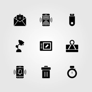 İş vektör Icon set. Smartphone, pendrive, lamba ve Resepsiyon lambası
