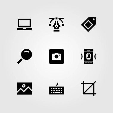 Web tasarım vektör Icon set. görüntü, klavye, fotoğraf makinesi ve Büyüteç camı