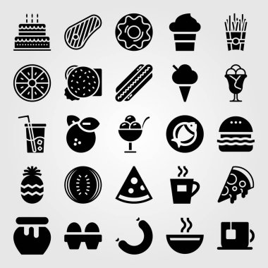 Yiyecek ve içecekler Icon set vektör. çay, kek, bal ve cam