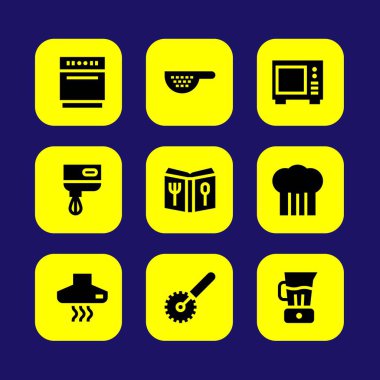 Mutfak vektör Icon set. Şef, bulaşık makinesi, mikrodalga ve Mikser