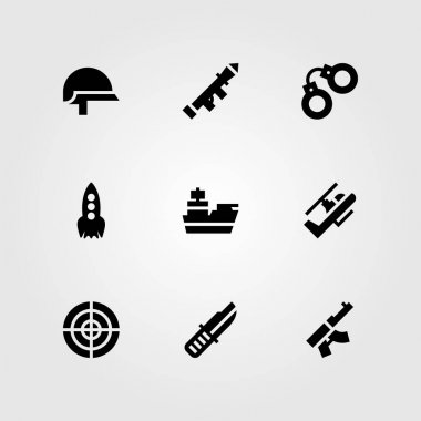 Silah vektör Icon set. bıçak, cruiser, kask ve helikopter