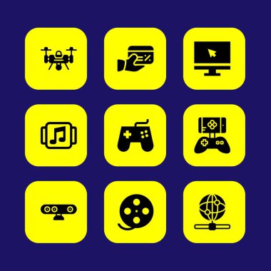 Teknoloji vektör Icon set. dron, film rulo, web ve monitör