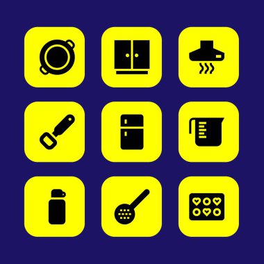 Mutfak vektör Icon set. paella, buzdolabı, çıkarıcı hood ve kalıp