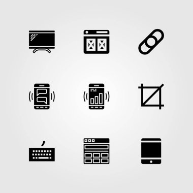 Web tasarım vektör Icon set. monitör, kırpma, tv ve bağlantı
