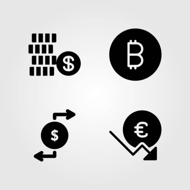 Banka Icons set. Vektör çizim madeni para, Döviz, euro ve dolar