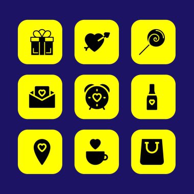 Sevgililer günü vektör Icon set. Sevgililer günü, aşk konumu, lolipop ve kalp