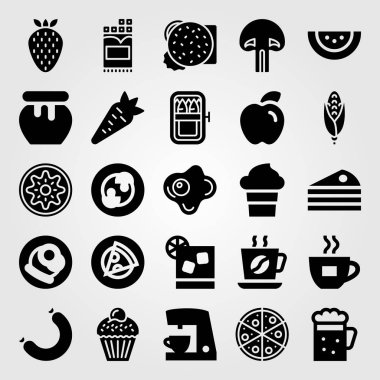 Yiyecek ve içecekler Icon set vektör. mantar, cupcake, havuç ve kek