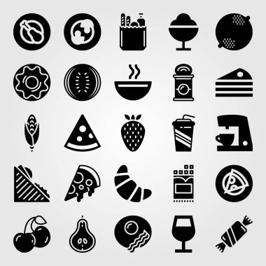 Yiyecek ve içecekler Icon set vektör. armut, karpuz, kiraz ve mantar