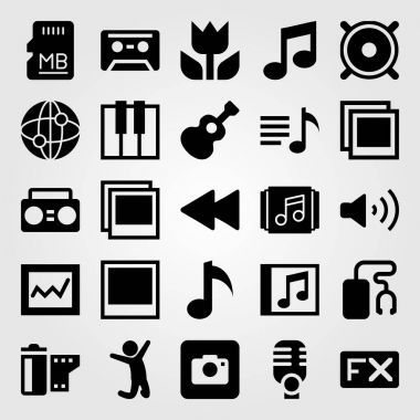 Çoklu ortam simgesini vektör ayarlayın. gitar, fx, müzik çalar ve sd kart