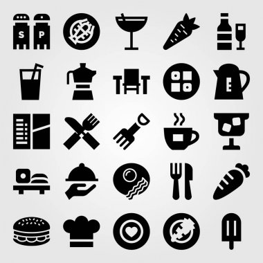 Restoran vektör Icon set. kokteyl, Kahvaltı, burger ve favori