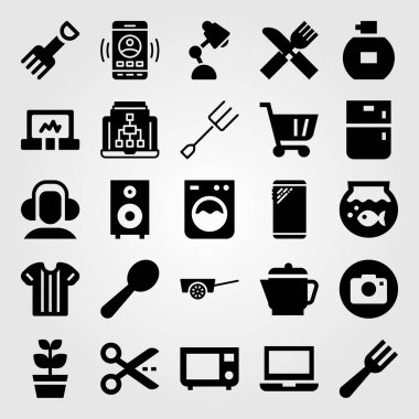 Alışveriş vektör Icon set. dizüstü bilgisayar, buzdolabı, sepeti ve akıllı telefon