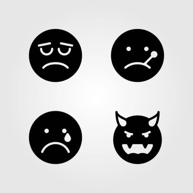 Duygular Icon set vektör. hasta, acı, ağlama ve şeytan