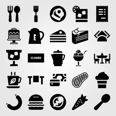 Restoran vektör Icon set. kokteyl, fatura, sosis ve kaşık