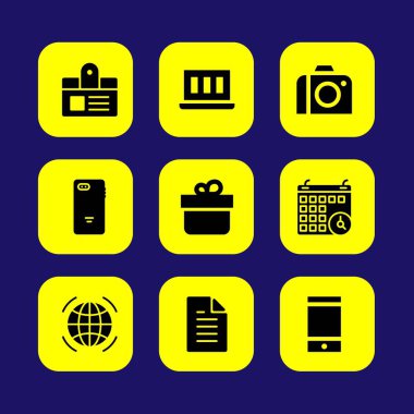 Temel vektör Icon set. fotoğraf makinesi, dosya, smartphone ve Hediyelik