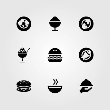 Restoran vektör Icon set. tepsi, mantar, çorba ve dondurma