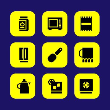Mutfak vektör Icon set. kokteyl, plaj havlusu, buzdolabı ve havlu