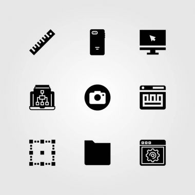 Web tasarım vektör Icon set. kırpma, fotoğraf makinesi, klasör ve tarayıcı
