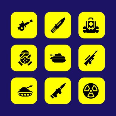 Silah vektör Icon set. Top, keskin nişancı, roket ve radyasyon