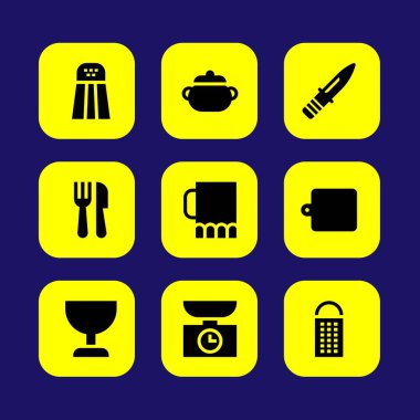 Mutfak vektör Icon set. Tencere, bıçak, kavanoz ve tuz