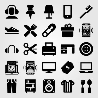 Alışveriş vektör Icon set. Resepsiyon, makas, smartphone ve PIN