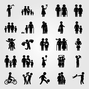 İnsanlar simge vektör ayarlayın. kızı, baba, oğul ve çocuk