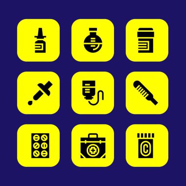 Tıp vektör Icon set. nazal sprey, hap, Tablet ve termometre