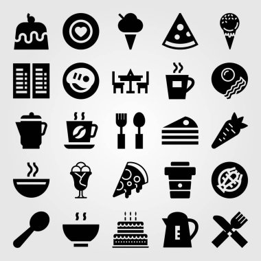 Restoran vektör Icon set. ıstakoz, favori, Kahvaltı ve havuç