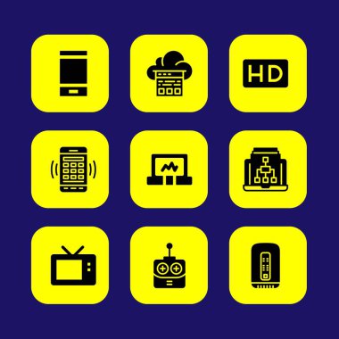 Teknoloji vektör Icon set. televizyon, tv, dizüstü bilgisayar ve hd