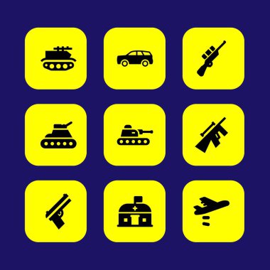 Askeri vektör Icon set. nursecy, tank, araba ve silah
