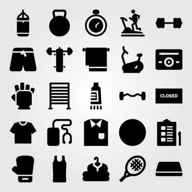 Fitness vektör Icon set. boks, denetim listesi, kapalı ve sıra sıkıştırma