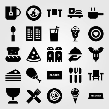 Restoran vektör Icon set. kapalı, çay bardağı, sebze ve favori