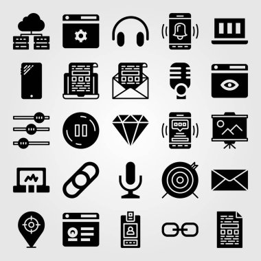 Temel vektör Icon set. mektup, dizüstü bilgisayar, elmas ve sunum