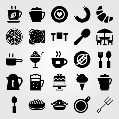 Restoran vektör Icon set. şiş, çatal bıçak takımı, pizza ve pasta