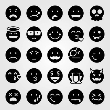 Duygular Icon set vektör. Şeytan, gülümseme, Sevgililer günü ve melek 